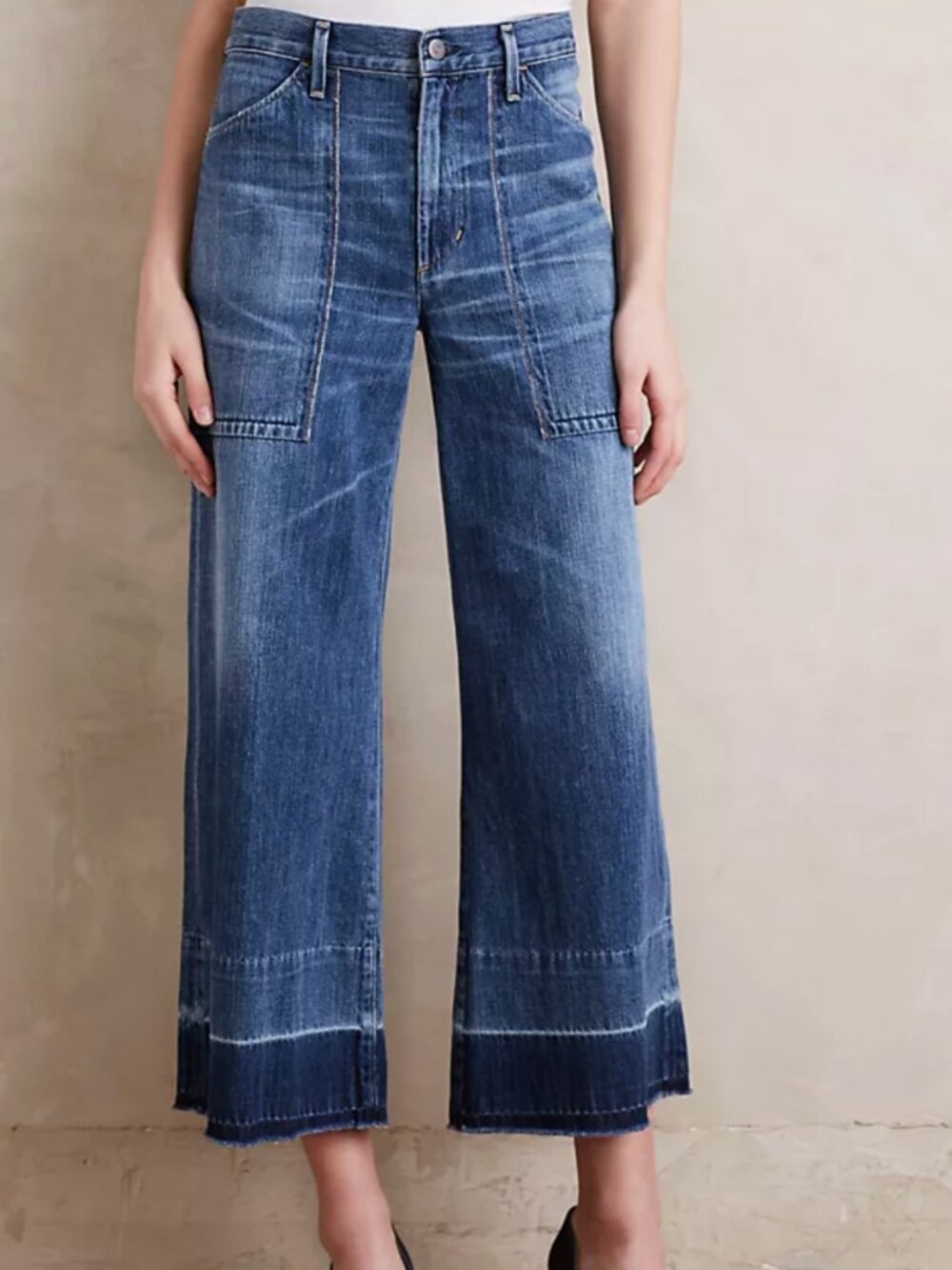 Wide Leg Crop Jeans in Medium Blue